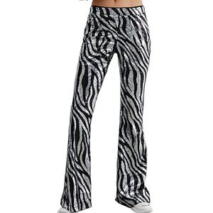 NASTY GAL ZEBRA SEQUIN FLARE PANTS Y2K FIERCE GLAM SLEEZ GRUNGE BODYCON BADDIE 6